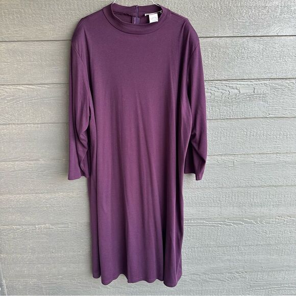 Vtg Silhouettes Maxi Dress Dress Women Plus Sz 4X Long Sleeve Plum USA Lagenlook - Picture 1 of 9